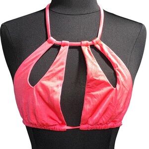 Victoria’s Secret Neon Coral Pink Cutout Halter Bikini Top